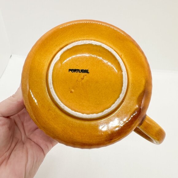 Vtg 70s Ceramic Soup Mug Set Secla Portugal Ribbed Bowl Handle Yellow MCM RARE - Picture 9 of 11